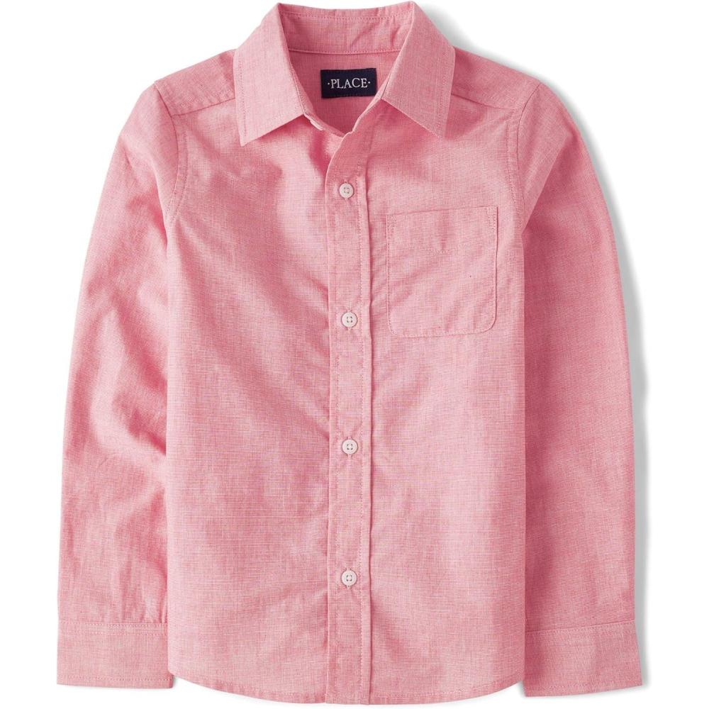 imageThe Childrens Place Big Boys Long Sleeve Poplin Button Down ShirtTango Red
