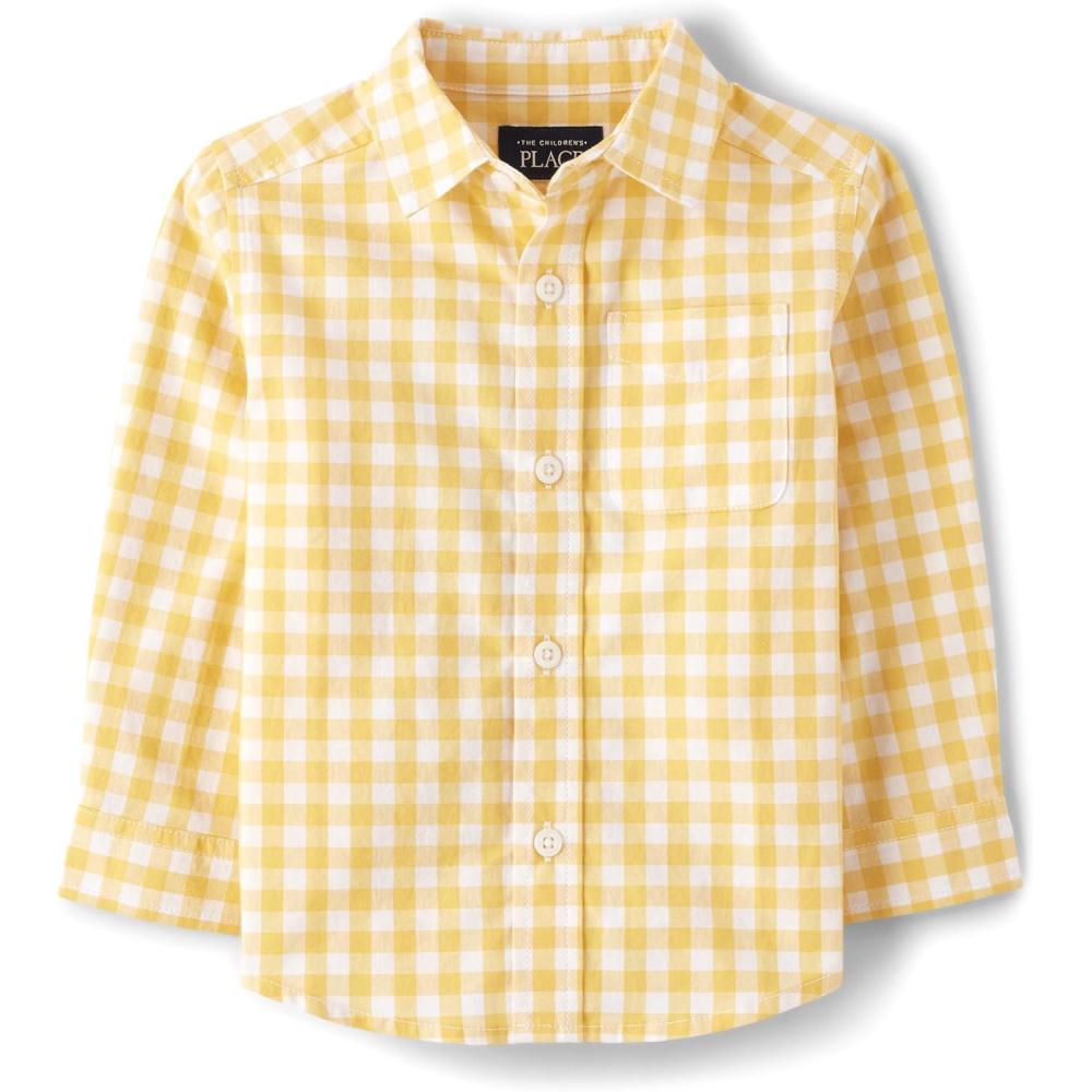 imageThe Childrens Place Big Boys Long Sleeve Poplin Button Down ShirtYellow Gingham