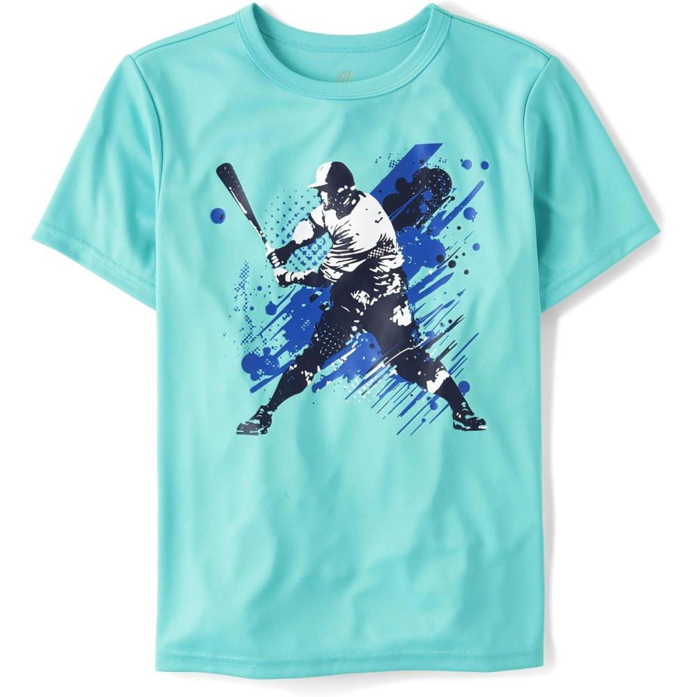 imageThe Childrens Place Boys Active Performance Short Sleeve TShirtBaseball Blue