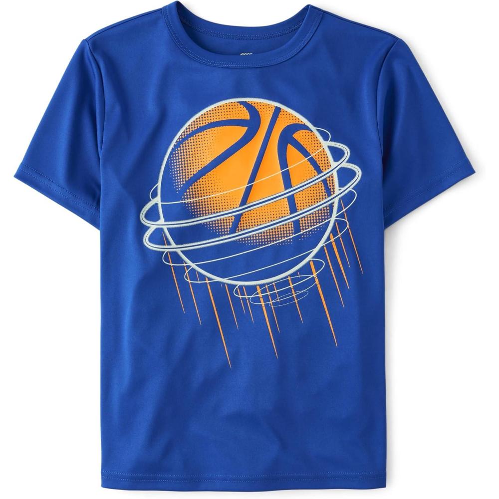 imageThe Childrens Place Boys Active Performance Short Sleeve TShirtBasketball Graphic