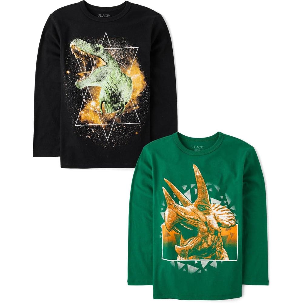 imageThe Childrens Place Boys AnimalsCars Short Sleeve Graphic TShirts3 PackTriceratopDino Galaxy 2pack