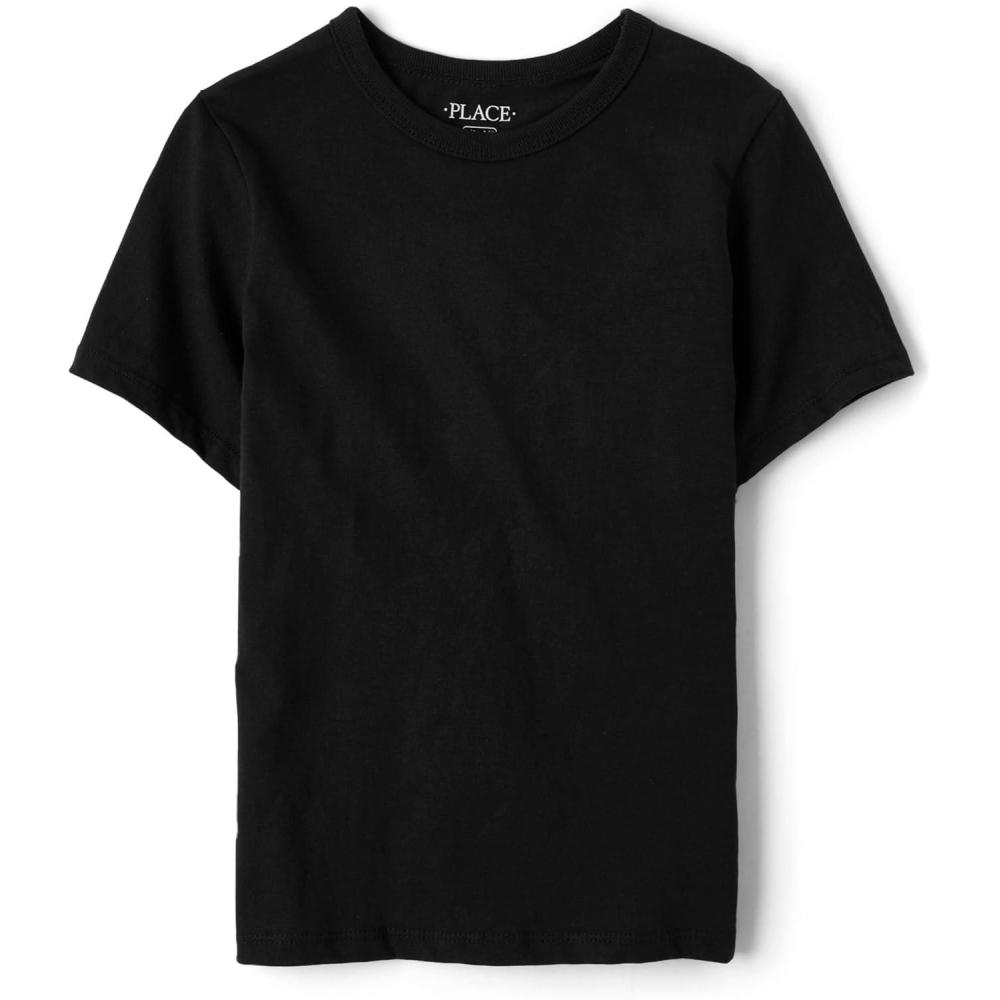 imageThe Childrens Place Boys Basic V Neck Short Sleeve Tee 2 PackBlack Single