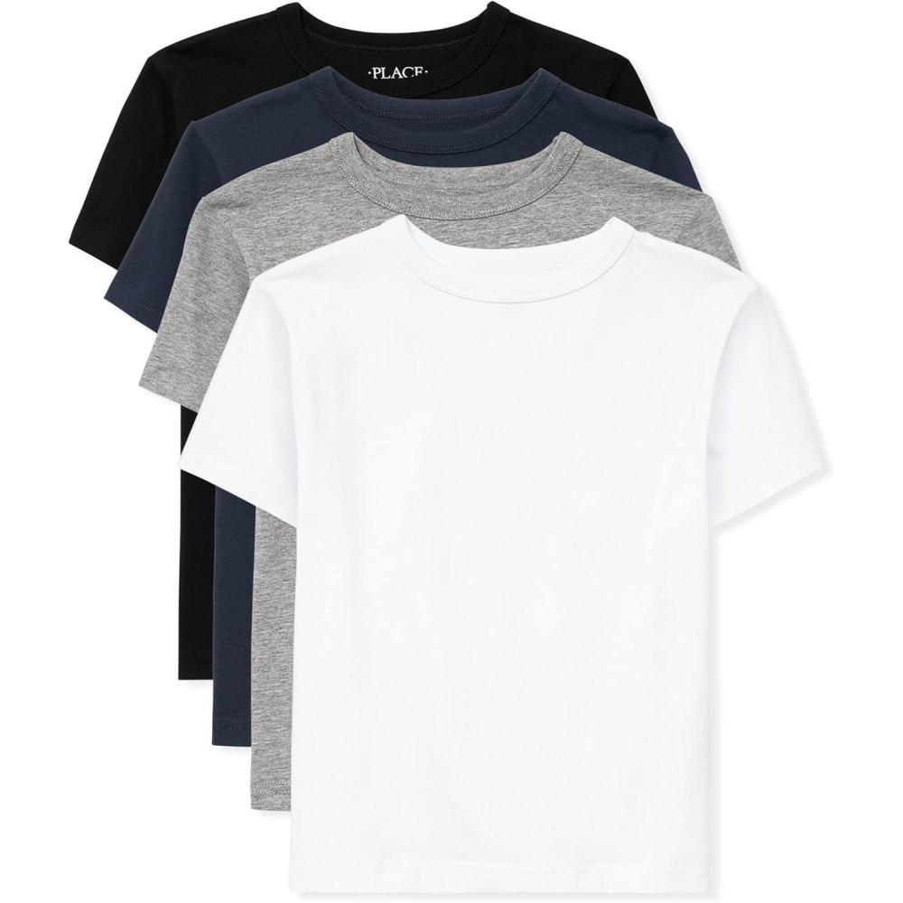 imageThe Childrens Place Boys Basic V Neck Short Sleeve Tee 2 PackBlackNew NavySmokeWhite 4pack