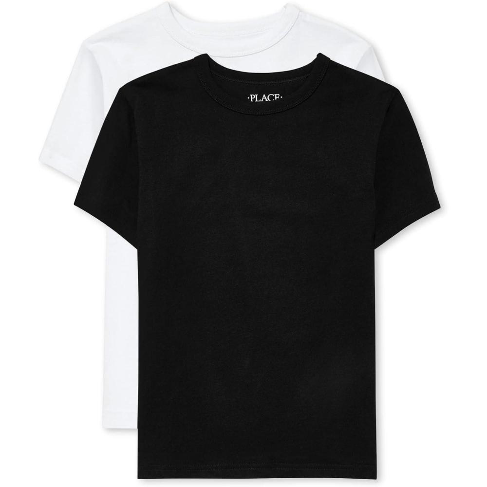 imageThe Childrens Place Boys Basic V Neck Short Sleeve Tee 2 PackBlackWhite 2pack