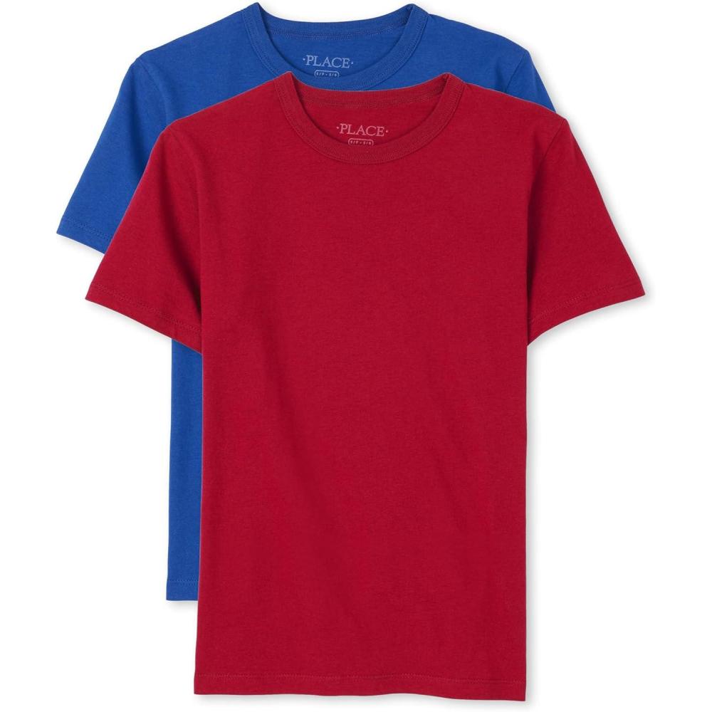 imageThe Childrens Place Boys Basic V Neck Short Sleeve Tee 2 PackBlueRed 2pack