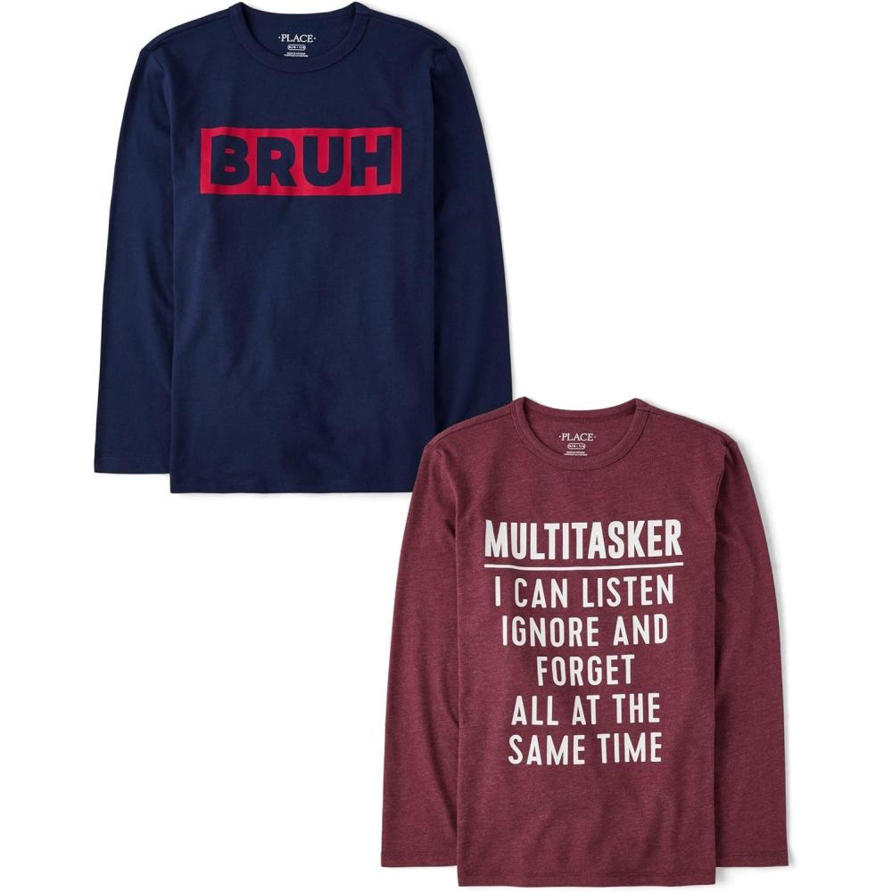 imageThe Childrens Place Boys GamerCarsSports Long Sleeve Graphic TShirts2 PackBruhMultitasker