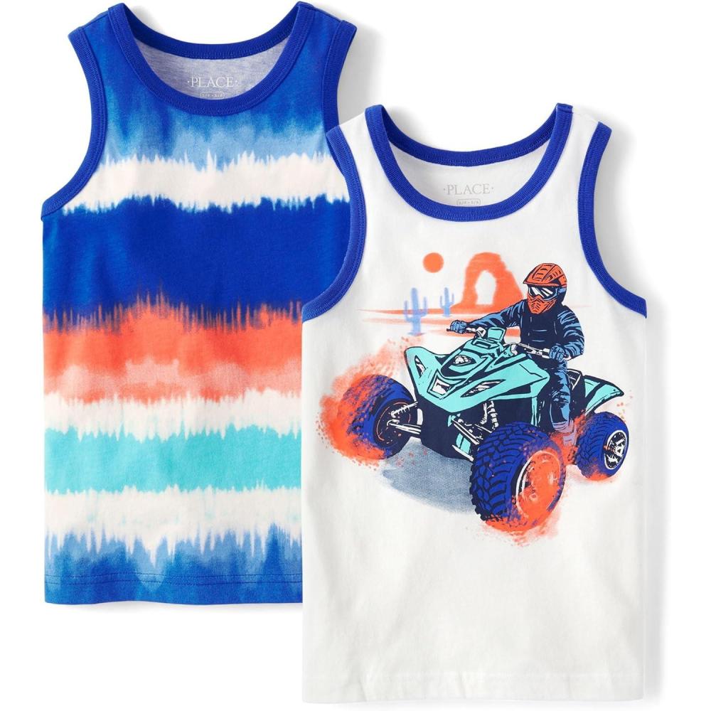 imageThe Childrens Place Boys Sleeveless Tank Top ShirtBlue Wave 2pack