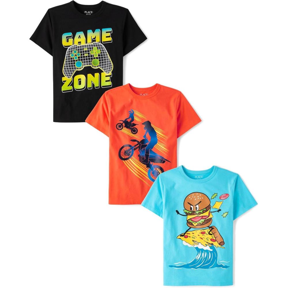 imageThe Childrens Place Boys The Childrens Place Boys Short Sleeve Graphic T Shirt 3PackGame ZoneBikersCheeseburger