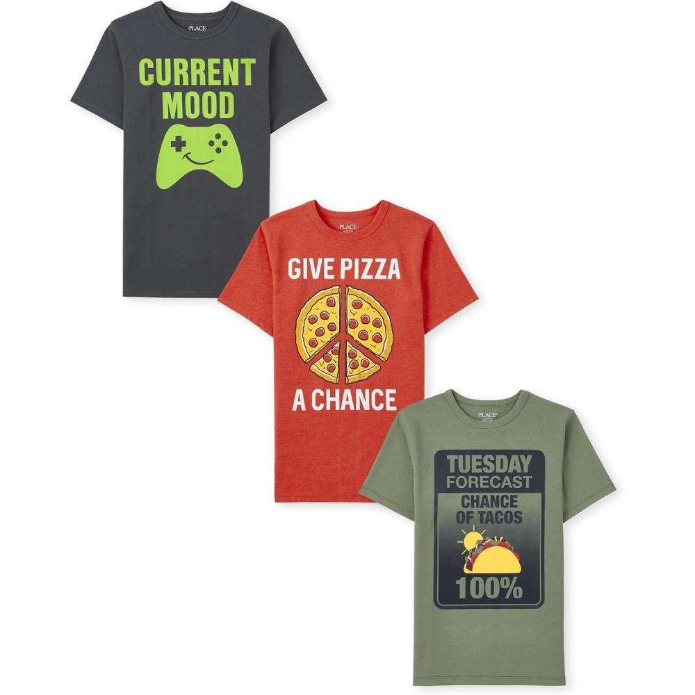 imageThe Childrens Place Boys The Childrens Place Boys Short Sleeve Graphic T Shirt 3PackTuesday ForecastPizzaCurrent Mood