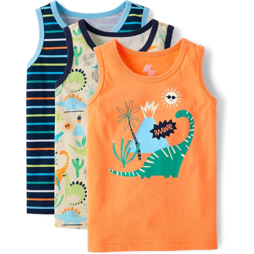 imageThe Childrens Place Boys and Toddler Assorted Sleeveless Tank TopsDino Print 3pack