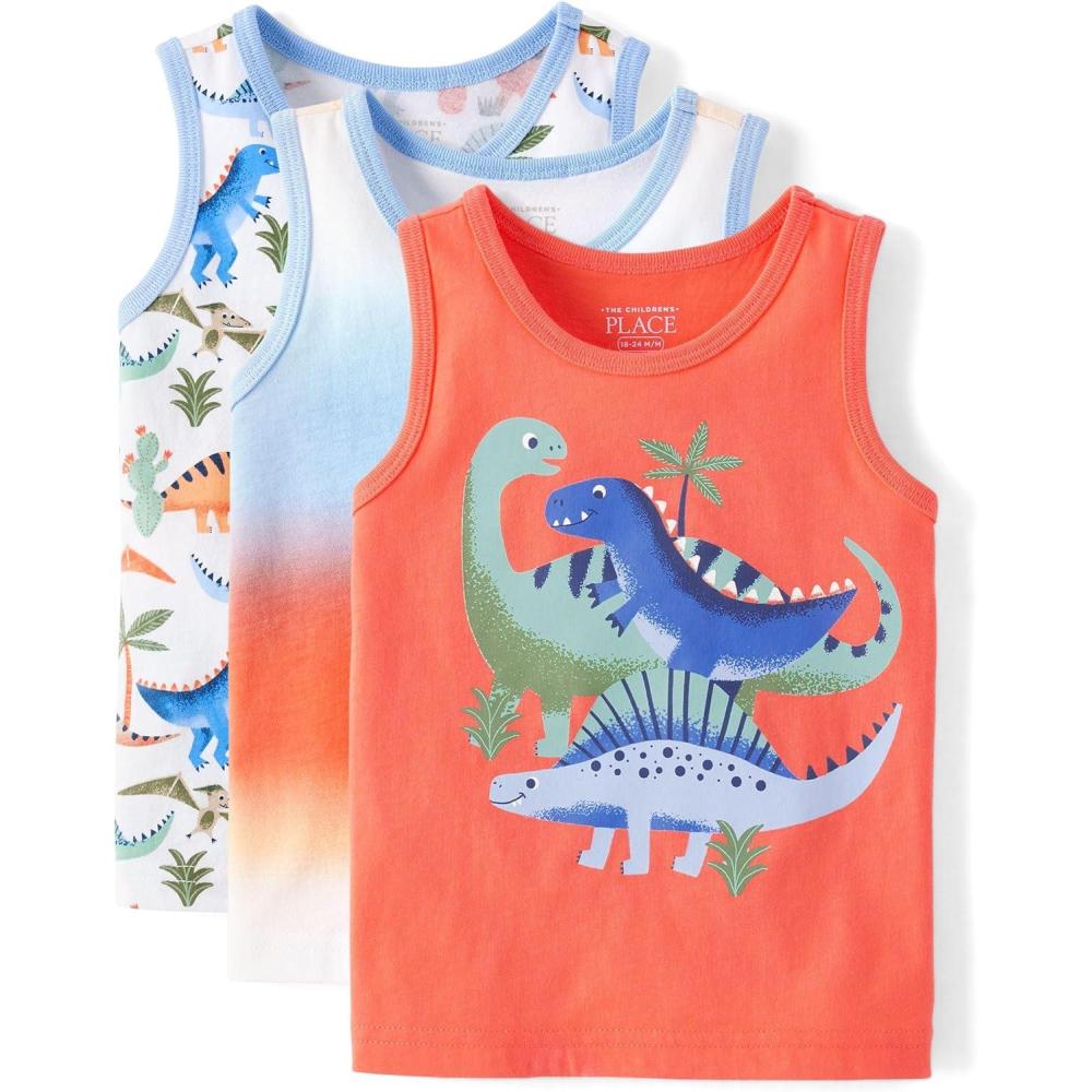 imageThe Childrens Place Boys and Toddler Assorted Tank TopDinos 3pack