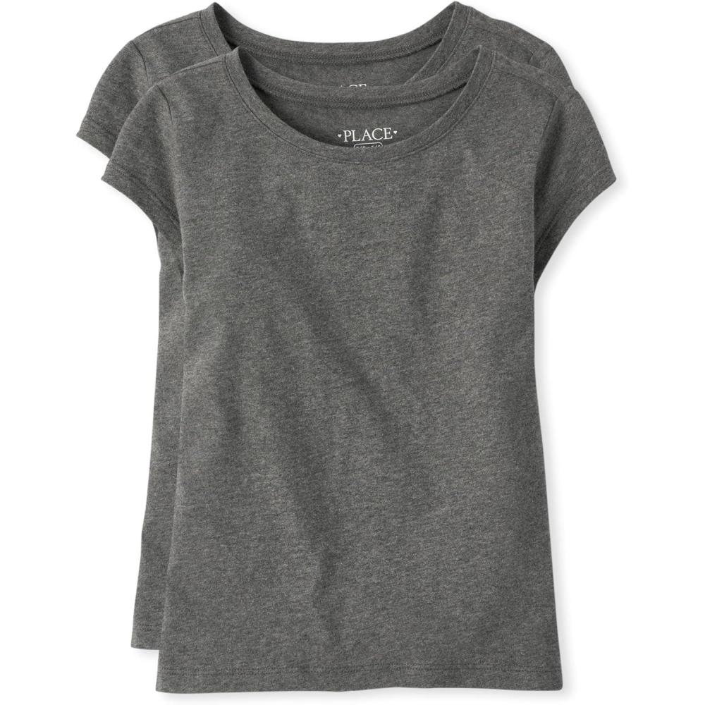 imageThe Childrens Place Girls Basic Short Sleeve Layering TeeHeather Gray 2pack
