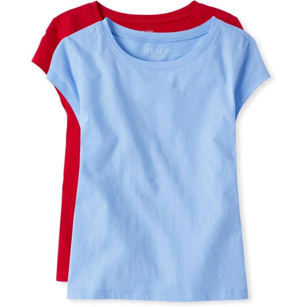 imageThe Childrens Place Girls Basic Short Sleeve Layering TeeRedDaybreak 2pack