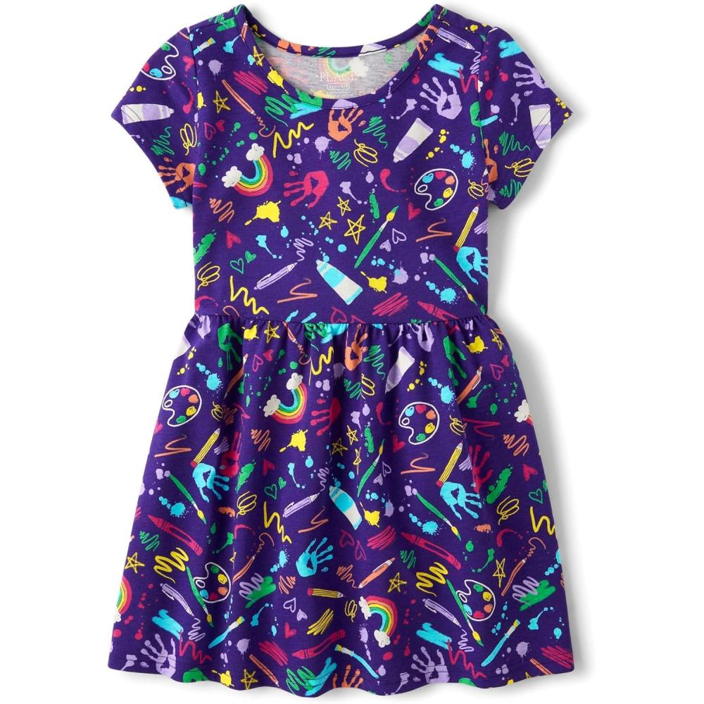 imageThe Childrens Place Girls Short Sleeve Dressy DressPurple Doodle