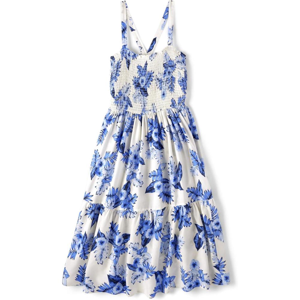 imageThe Childrens Place Girls Short Sleeve Dressy DressWhite and Blue Floral