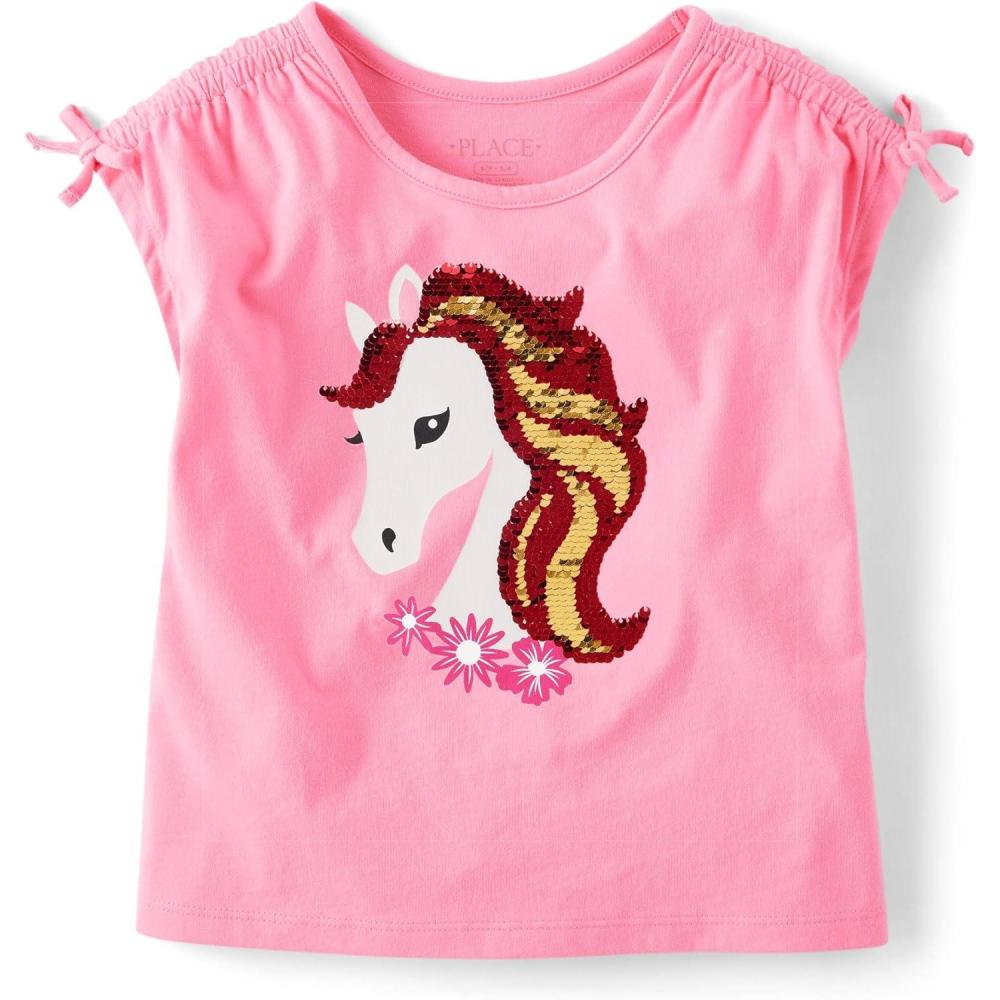 imageThe Childrens Place Girls Short Sleeve Flip Sequin TopsUnicorn
