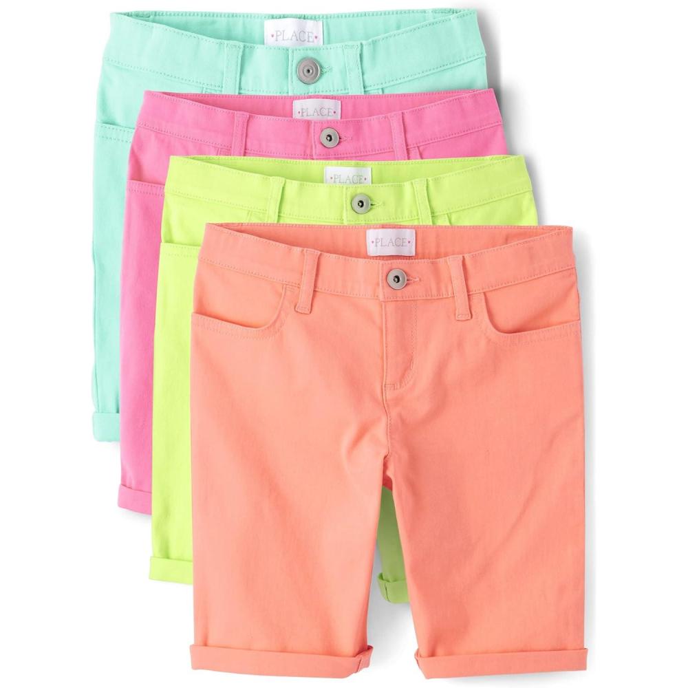 imageThe Childrens Place Girls Solid Skimmer ShortsAquaPinkYellowOrange Brights 4pack