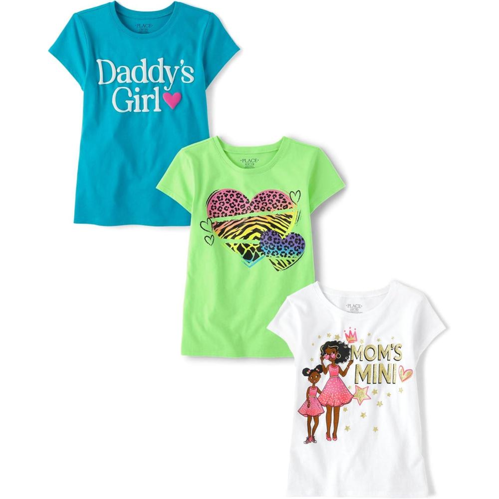 imageThe Childrens Place Girls SportsTrendsIcons Short Sleeve Graphic TShirts3 PackMoms MiniCheetah HeartDaddys Girl