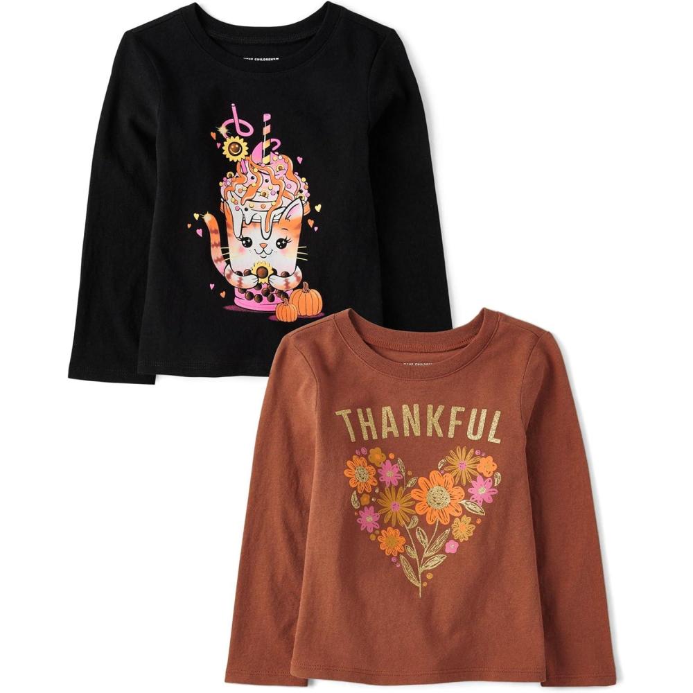 imageThe Childrens Place UnisexBaby and Toddler All HolidaysBirthdays Long Sleeve Graphic TShirts2 PackCat DrinkCutest Pumpkin