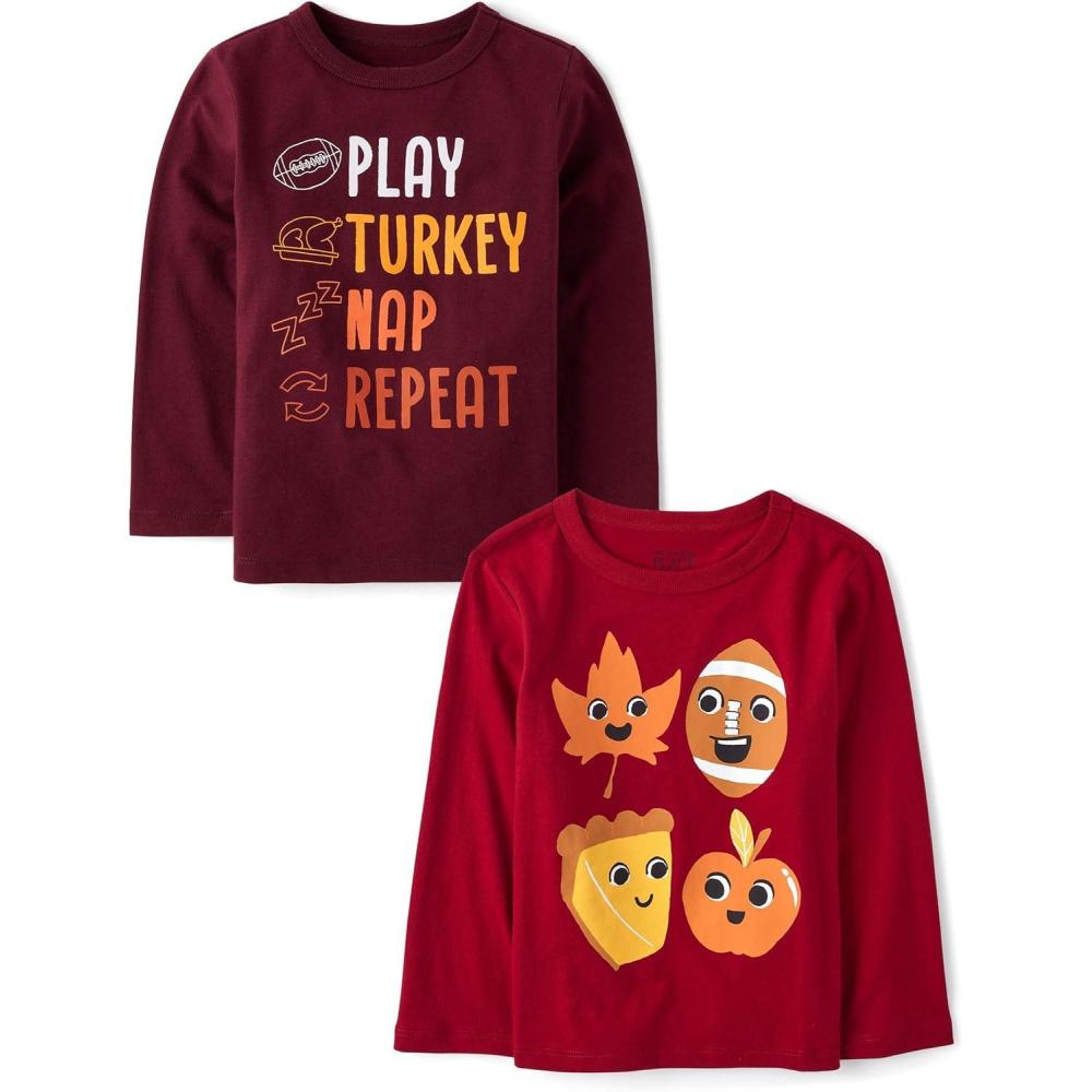 imageThe Childrens Place UnisexBaby and Toddler All HolidaysBirthdays Long Sleeve Graphic TShirts2 PackTurkeyFall Icons
