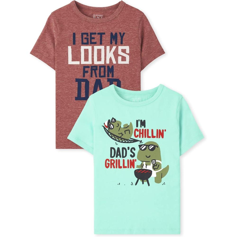 imageThe Childrens Place UnisexBaby and Toddler DinosAnimalsCars Short Sleeve Graphic TShirts2 PackDads GrillinLooks from Dad