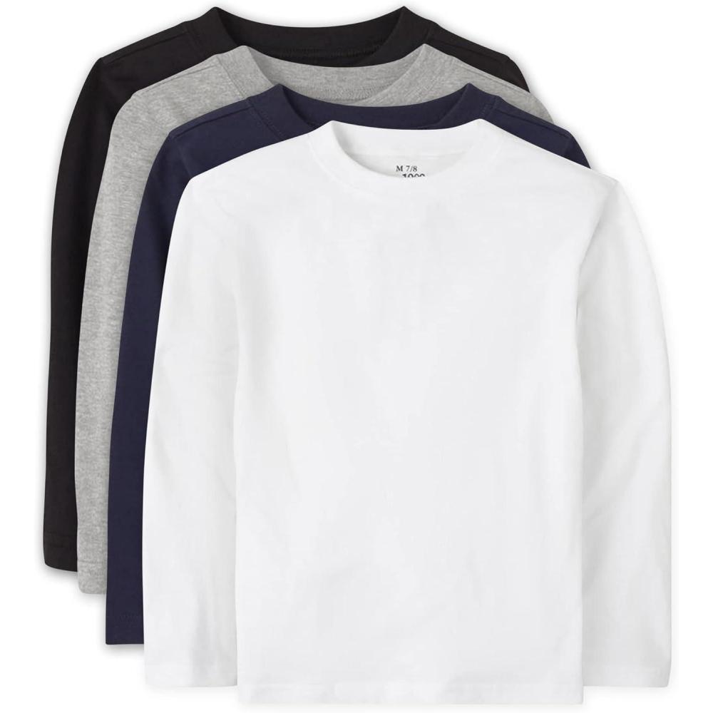 imageThe Childrens Place baby boys And Toddler Long Sleeve Basic Layering Tshirt T Shirt BlackH SmokeNew NavyWhite 4 Pack 3T US