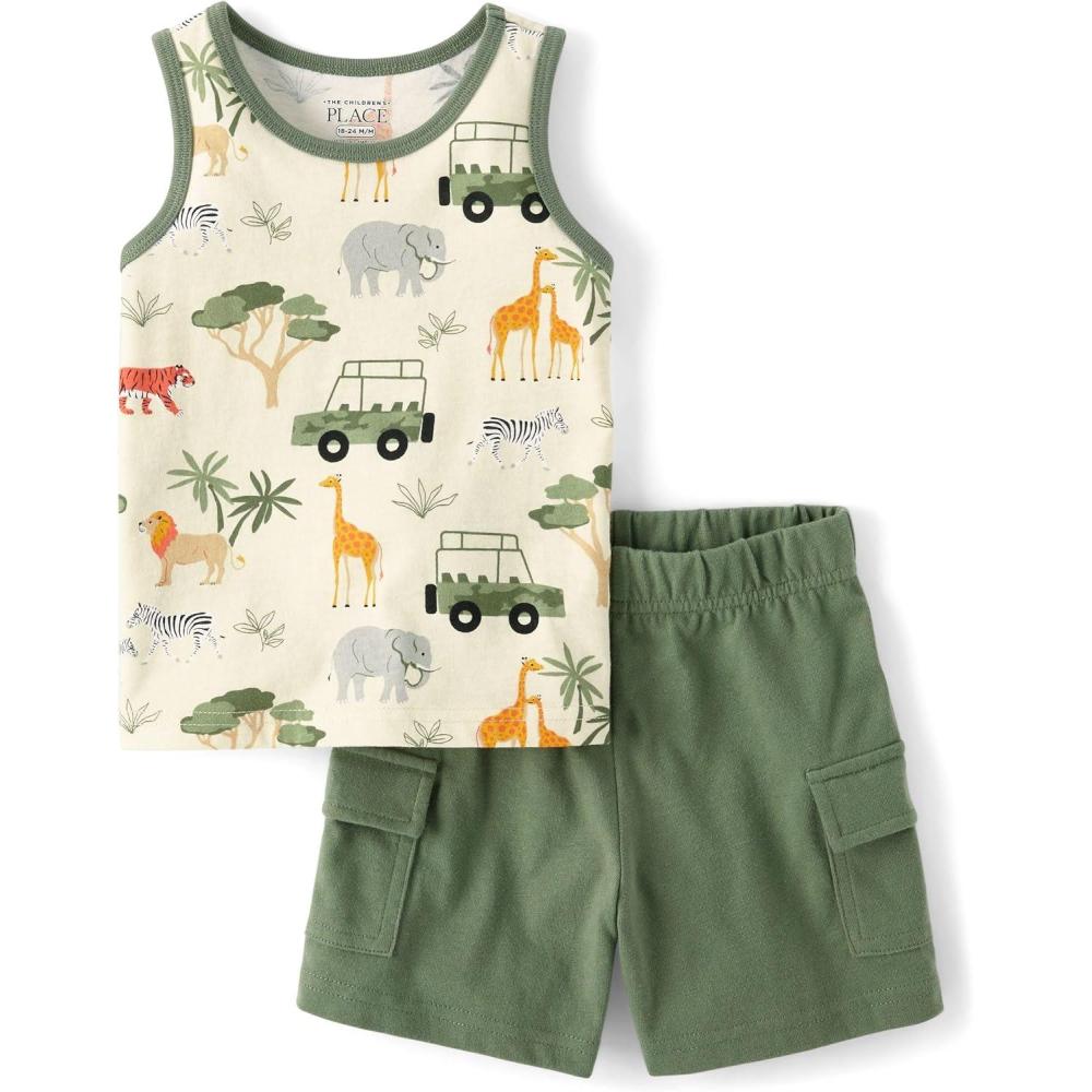 imageThe Childrens Place babyboys And Toddler Tank Top and Shorts 2 Piece OutfitSafari