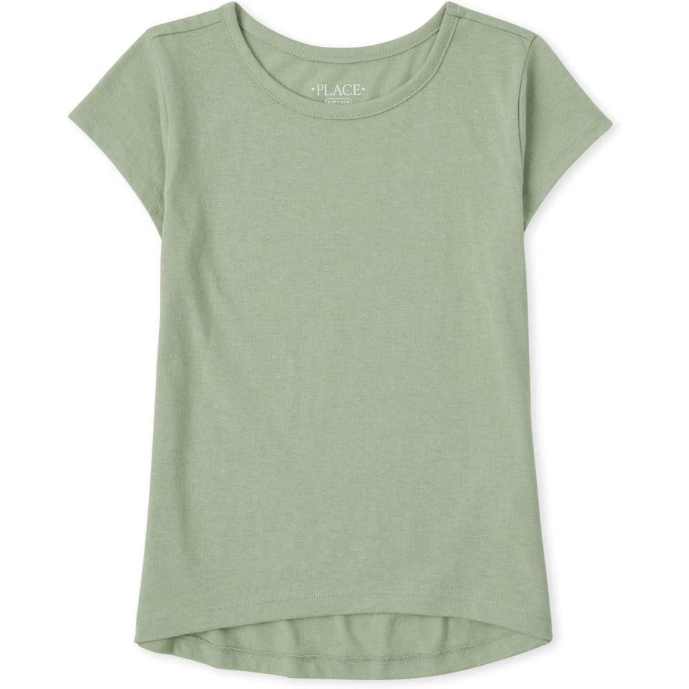 imageThe Childrens Place girls Short Sleeve High Low TopSoft Fern