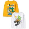 Baby Boys and Toddler Boys Long Sleeve Graphic T- Shirt 2-pack(Dino Truck/Dino Scene 2-pack)
