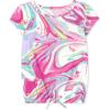 Short Sleeve Tie Front Top(Neon Berry Marble)