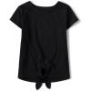 Short Sleeve Tie Front Top(Solid Black)