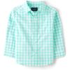The Children’s Place Big Boys’ Long Sleeve Poplin Button Down Shirt(Aqua Gingham)