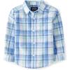 The Children’s Place Big Boys’ Long Sleeve Poplin Button Down Shirt(Mellow Aqua Plaid)