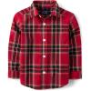 The Children’s Place Big Boys’ Long Sleeve Poplin Button Down Shirt(Red Tartan Print)