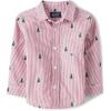 The Children’s Place Big Boys’ Long Sleeve Poplin Button Down Shirt(Red Tree Stripe)