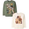 The Children’s Place Boys Gamer,Cars,Sports Long Sleeve Graphic T-Shirts,2 Pack(Good Vibes/Dino Bones)