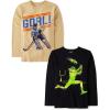 The Children’s Place Boys Gamer,Cars,Sports Long Sleeve Graphic T-Shirts,2 Pack(Hockey Goal/Football Player)