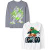 The Children’s Place Boys Gamer,Cars,Sports Long Sleeve Graphic T-Shirts,2 Pack(Robot Dino/Dino Monster Truck)