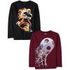 The Children’s Place Boys Gamer,Cars,Sports Long Sleeve Graphic T-Shirts,2 Pack(Soccer Ball/Football Player Flame)
