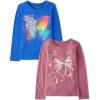 The Children’s Place Girls Unicorns,Sports,Butterflies Long Sleeve Graphic T-Shirts,2 Pack(Bow Heart/Rainbow Butterfly)