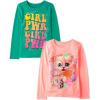 The Children’s Place Girls Unicorns,Sports,Butterflies Long Sleeve Graphic T-Shirts,2 Pack(Cat Glasses/Girl Pwr)