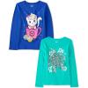 The Children’s Place Girls Unicorns,Sports,Butterflies Long Sleeve Graphic T-Shirts,2 Pack(Cat Mug/Turtle)