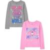The Children’s Place Girls Unicorns,Sports,Butterflies Long Sleeve Graphic T-Shirts,2 Pack(Change World/Kindness Matters)