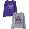 The Children’s Place Girls Unicorns,Sports,Butterflies Long Sleeve Graphic T-Shirts,2 Pack(Deer/Unicorn Face)