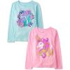 The Children’s Place Girls Unicorns,Sports,Butterflies Long Sleeve Graphic T-Shirts,2 Pack(Fox Flowers/Unicorn)