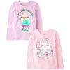 The Children’s Place Girls Unicorns,Sports,Butterflies Long Sleeve Graphic T-Shirts,2 Pack(Hot Cocoa Era/Cat Mug)