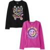 The Children’s Place Girls Unicorns,Sports,Butterflies Long Sleeve Graphic T-Shirts,2 Pack(Peace Love/Be Kind)