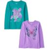 The Children’s Place Girls Unicorns,Sports,Butterflies Long Sleeve Graphic T-Shirts,2 Pack(Turtle/Butterfly)