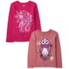 The Children’s Place Girls Unicorns,Sports,Butterflies Long Sleeve Graphic T-Shirts,2 Pack(Unicorn/Owl)