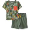 The Children’s Place baby-boys And Toddler Boys Short Sleeve Top and Shorts, 2 Pc Set(Olive Dino Set)